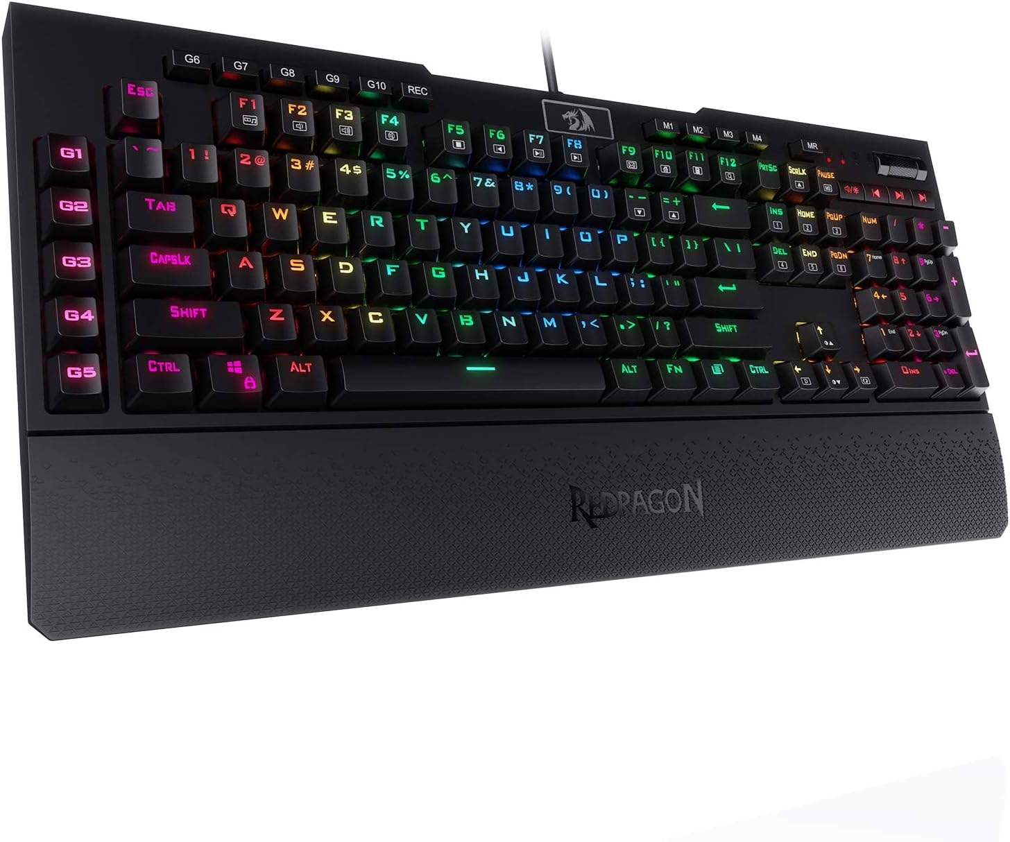 Redragon K586 RGB Mechanical Gaming Keyboard, 10 Dedicated Macro Keys, Convenient Media Control, and Detachable Wrist Rest, Red Switch