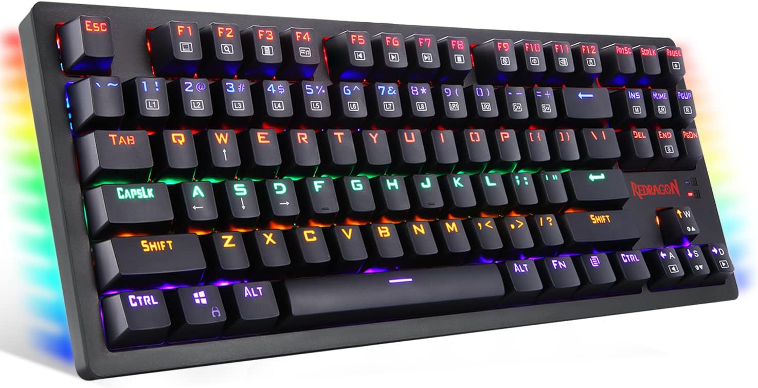 Redragon K598 TKL Wireless Mechanical Keyboard Brown Switches Compact 87 Key Tenkeyless RGB LED Backlit Gaming Keyboard for Windows PC Gamers