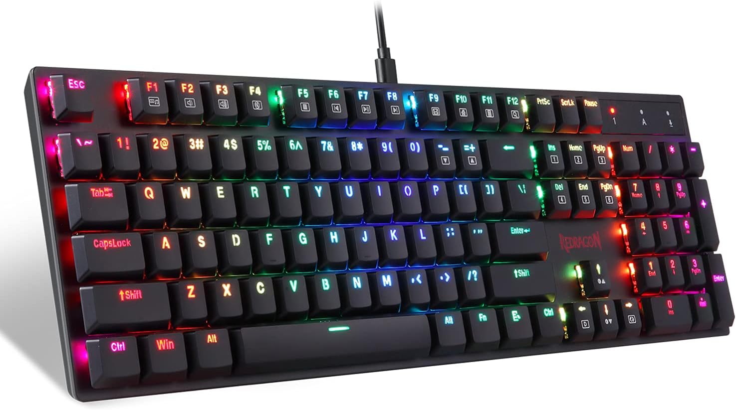 Redragon Mechanical Gaming Keyboard RGB LED Backlit Low Profile Wired Macro 104 Keys Red Switches for Windows Gaming PC (Black)