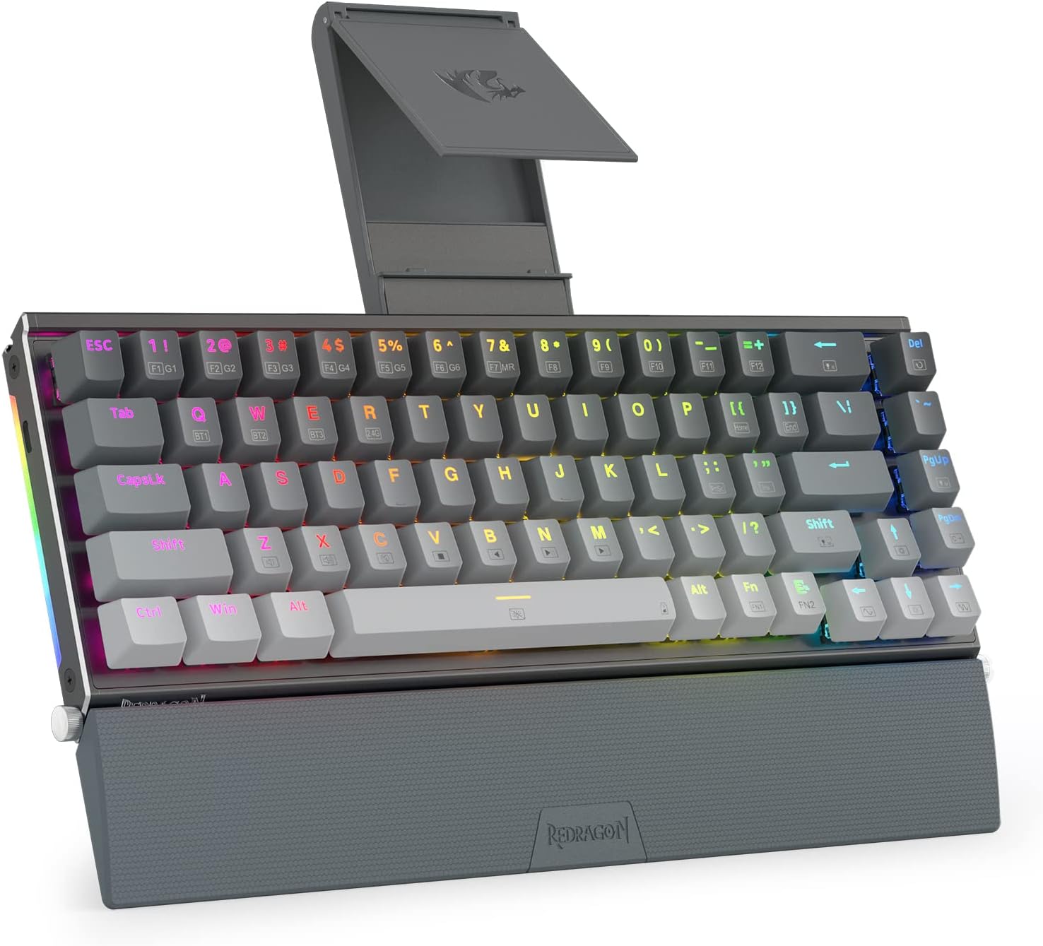 Redragon K641 PRO 65% Aluminum RGB Mechanical Keyboard, 3-Mode 68 Keys Compact Gaming Keyboard w/ 3.5mm Sound Absorbing Foams, Detachable Wrist Rest, Upgraded Hot-Swap Socket, Grey