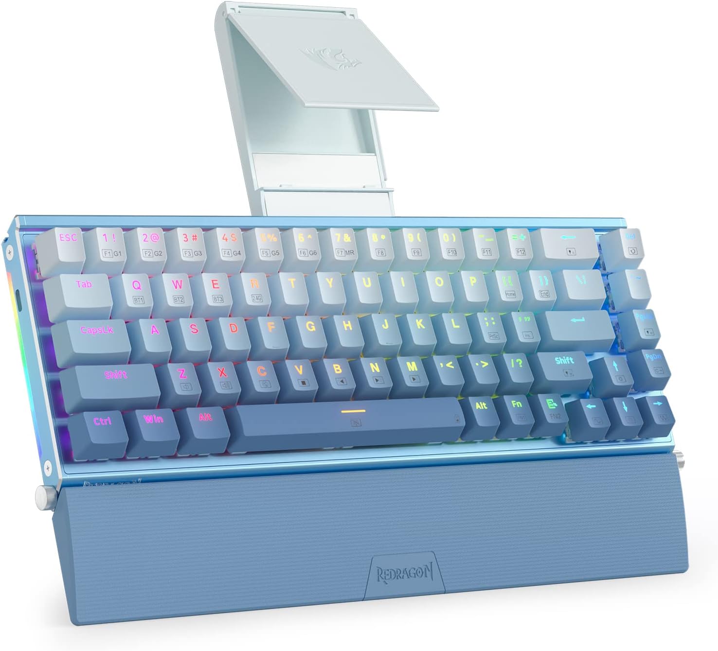 Redragon K641 PRO 65% Aluminum RGB Mechanical Keyboard, 3-Mode 68 Keys Compact Gaming Keyboard w/ 3.5mm Sound Absorbing Foams, Detachable Wrist Rest, Upgraded Hot-Swap Socket, Blue