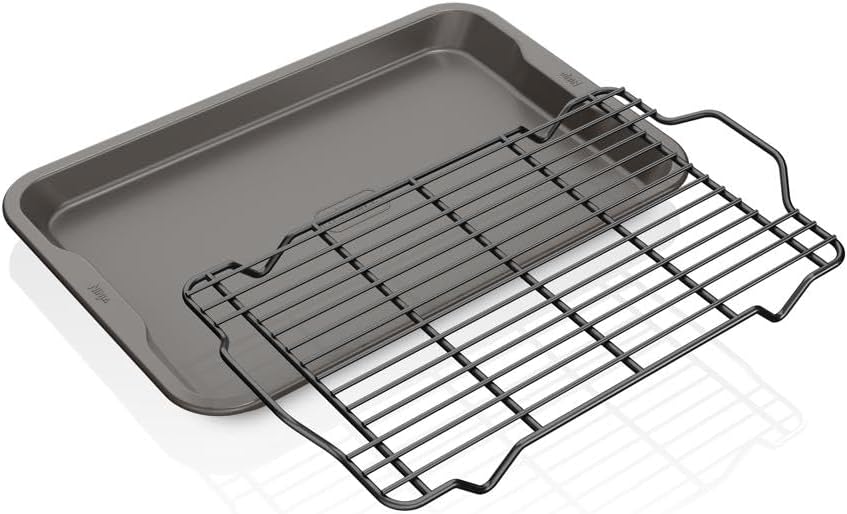 Ninja B32102 Foodi NeverStick Premium 2-Piece Bakeware Sheet Set, Nonstick, Oven Safe up to 500F, with 10 x 15 inch Baking Sheet & 10 x 15 inch Cooling/Roasting Rack, Dishwasher Safe, Grey