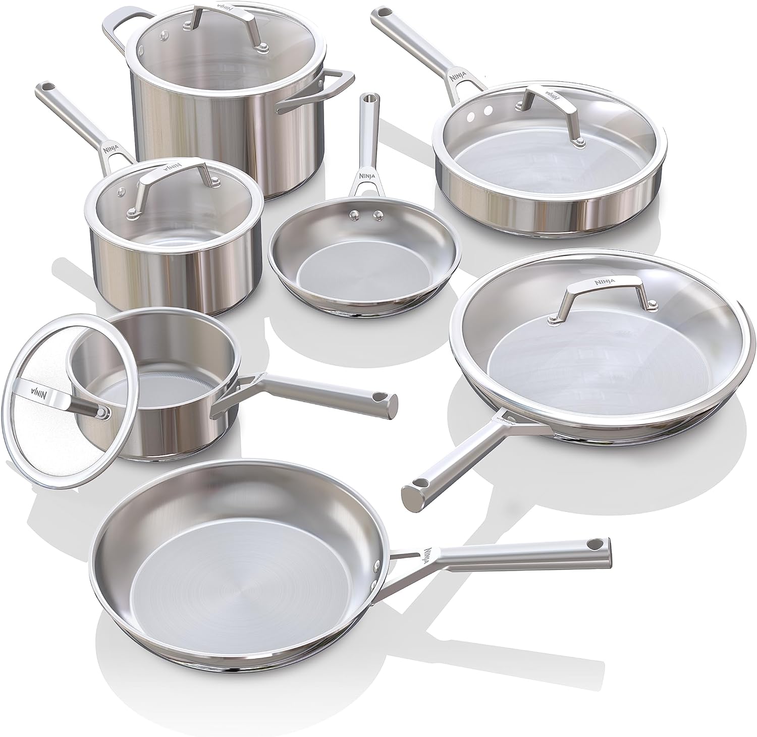 Ninja EverClad Stainless Steel Cookware 12 Piece Pots & Pans Set, All Stovetops & Induction, Oven Safe to 600F, PFAS Free, Tri-Ply Commercial-Grade, C99012