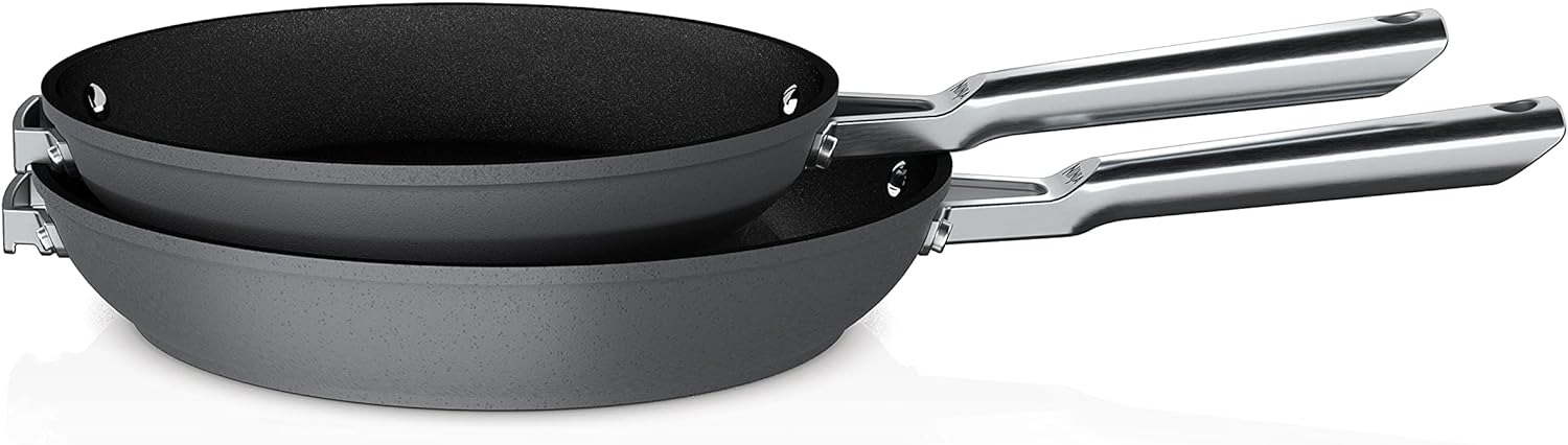 Ninja C52200 Foodi NeverStick Premium 2-Piece Fry Pan Set, Anti-Scratch Nesting Cookware, Hard-Anodized, Nonstick, Durable & Oven Safe to 500F, Black