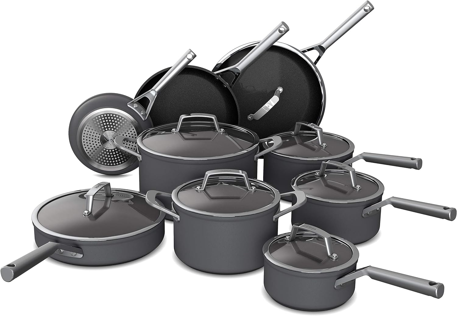 Ninja C39900 Foodi NeverStick Premium 16-Piece Cookware Set, Hard-Anodized, Nonstick, Durable & Oven Safe to 500F, Black