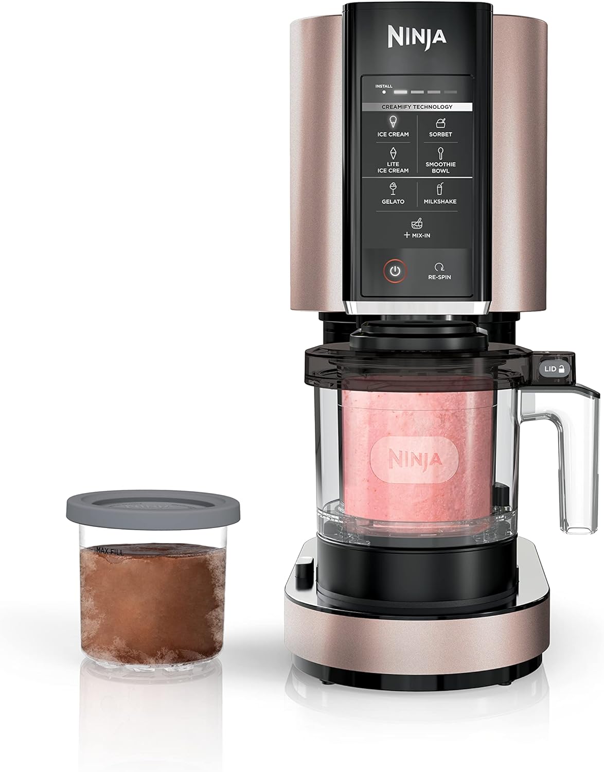 Ninja NC301 CREAMi Ice Cream Maker, for Gelato, Mix-ins, Milkshakes, Sorbet, Smoothie Bowls & More, 7 One-Touch Programs, with (2) Pint Containers & Lids, Compact Size, Perfect for Kids, Rose Gold