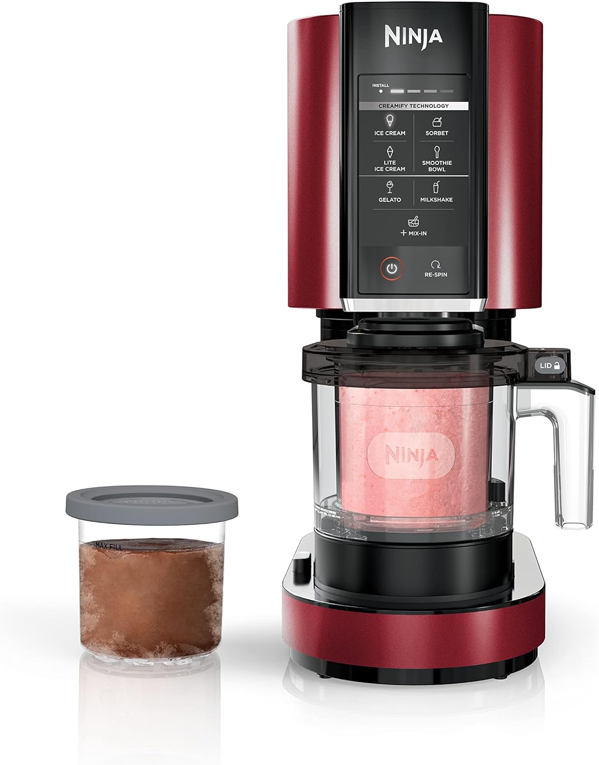 Ninja NC301 CREAMi Ice Cream Maker, for Gelato, Mix-ins, Milkshakes, Sorbet, Smoothie Bowls & More, 7 One-Touch Programs, with (3) Pint Containers & Lids, Compact Size, Perfect for Kids, Red