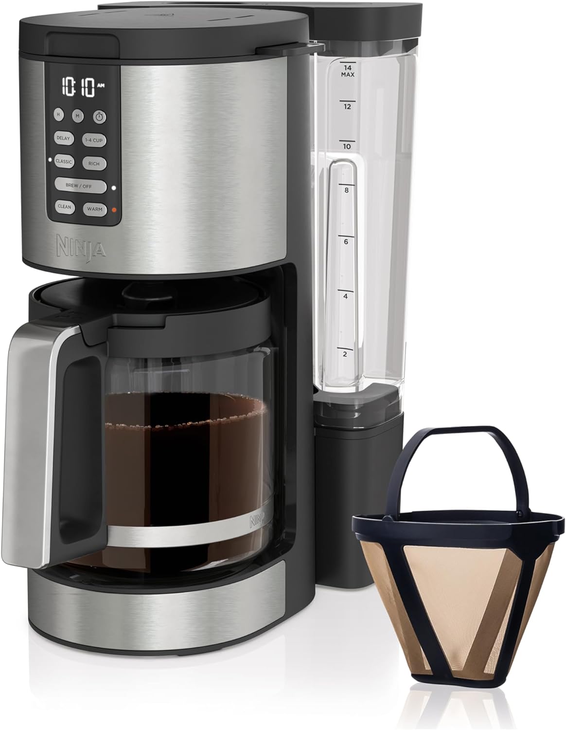 Ninja DCM201 14 Cup , Programmable Coffee Maker XL Pro with Permanent Filter, 2 Brew Styles Classic & Rich, 4 Programs Small Batch, Delay Brew, Freshness Timer & Keep Warm, Stainless Steel