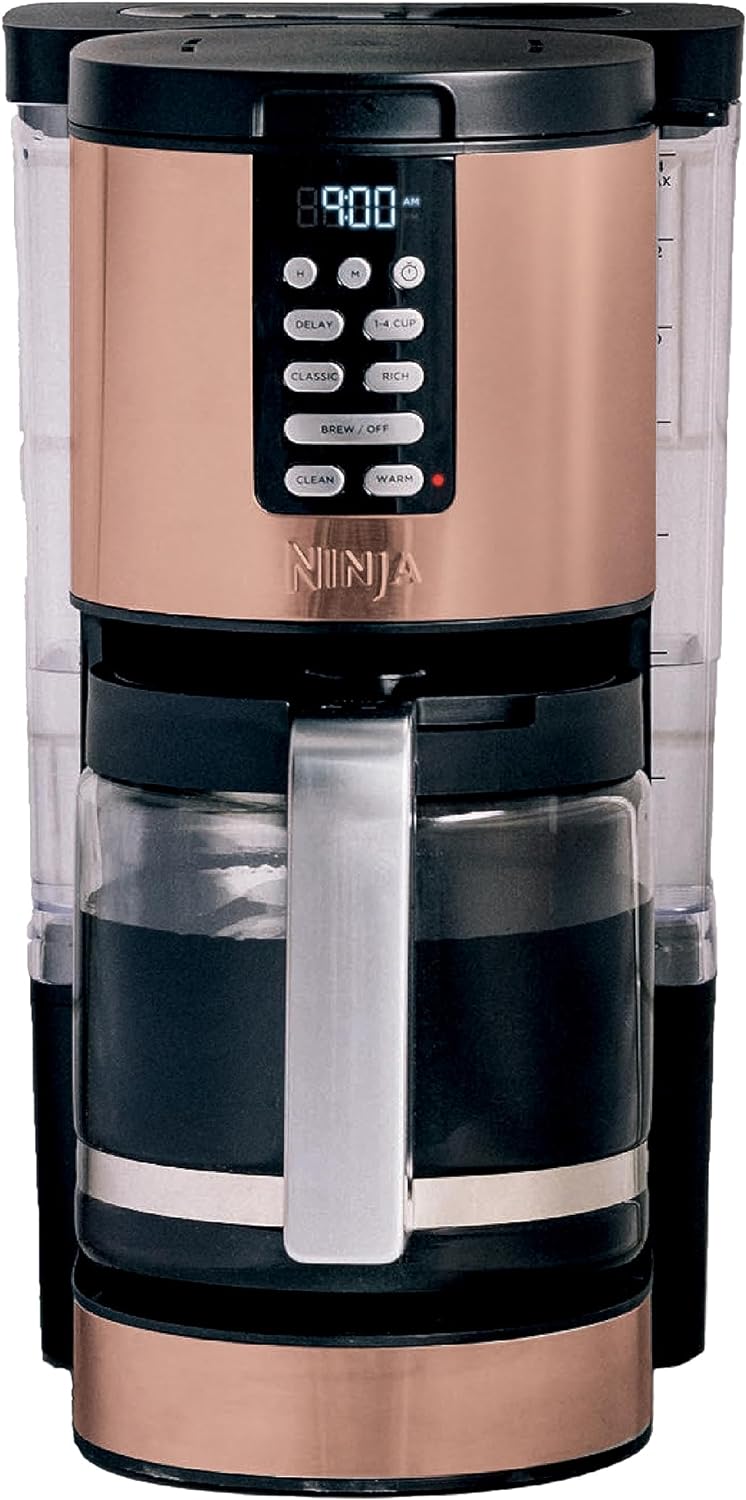 Ninja DCM201CP Programmable XL 14-Cup Coffee Maker PRO with Permanent Filter, 2 Brew Styles Classic & Rich, Delay Brew, Freshness Timer & Keep Warm, Dishwasher Safe, Copper