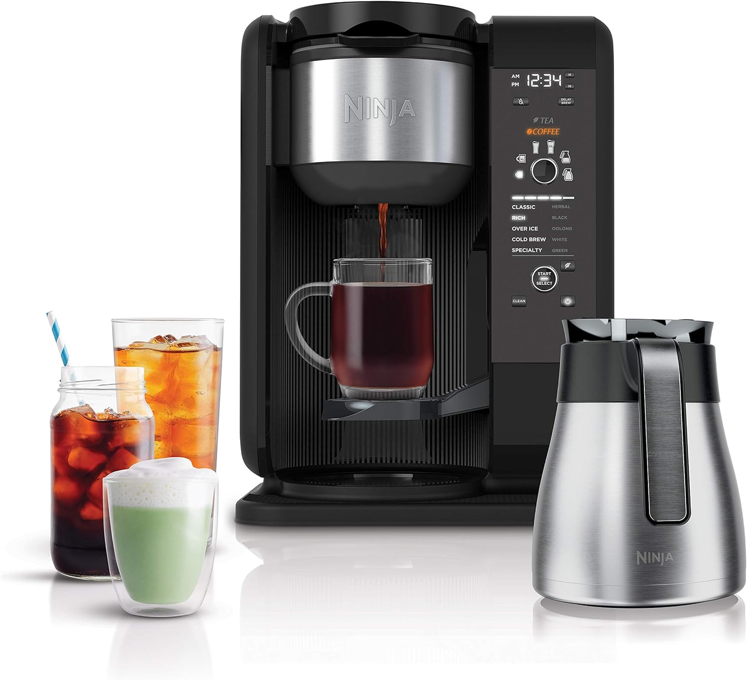 Ninja CP307 Hot and Cold Brewed System, Tea & Coffee Maker, with Auto-iQ, 6 Sizes, 5 Styles, 5 Tea Settings, 50 oz Thermal Carafe, Frother, Coffee & Tea Baskets, Dishwasher Safe Parts, Black