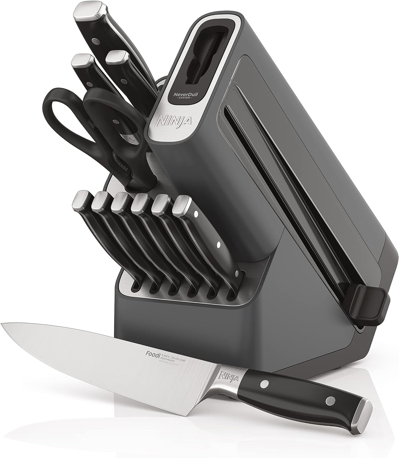 Ninja K32012 Foodi NeverDull Premium Knife System, 12 Piece Knife Block Set with Built-in Sharpener, German Stainless Steel Knives, Black