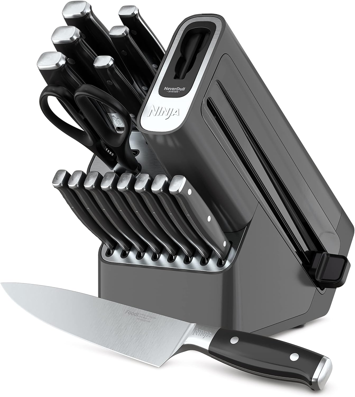 Ninja K32017 Foodi NeverDull Premium Knife System, 17 Piece Knife Block Set with Built-in Sharpener, German Stainless Steel Knives, Black