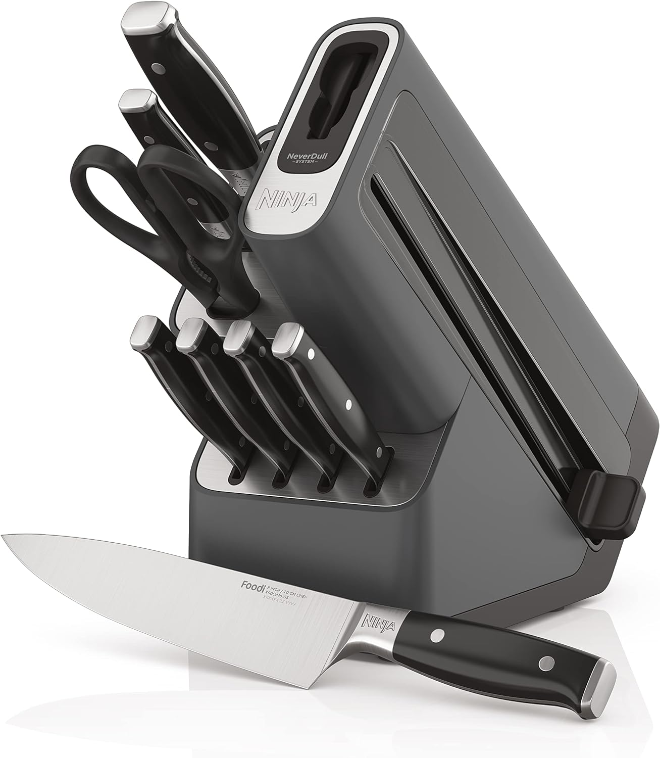 Ninja K32009 Foodi NeverDull Premium Knife System, 9 Piece Knife Block Set with Built-in Sharpener, German Stainless Steel Knives, Black