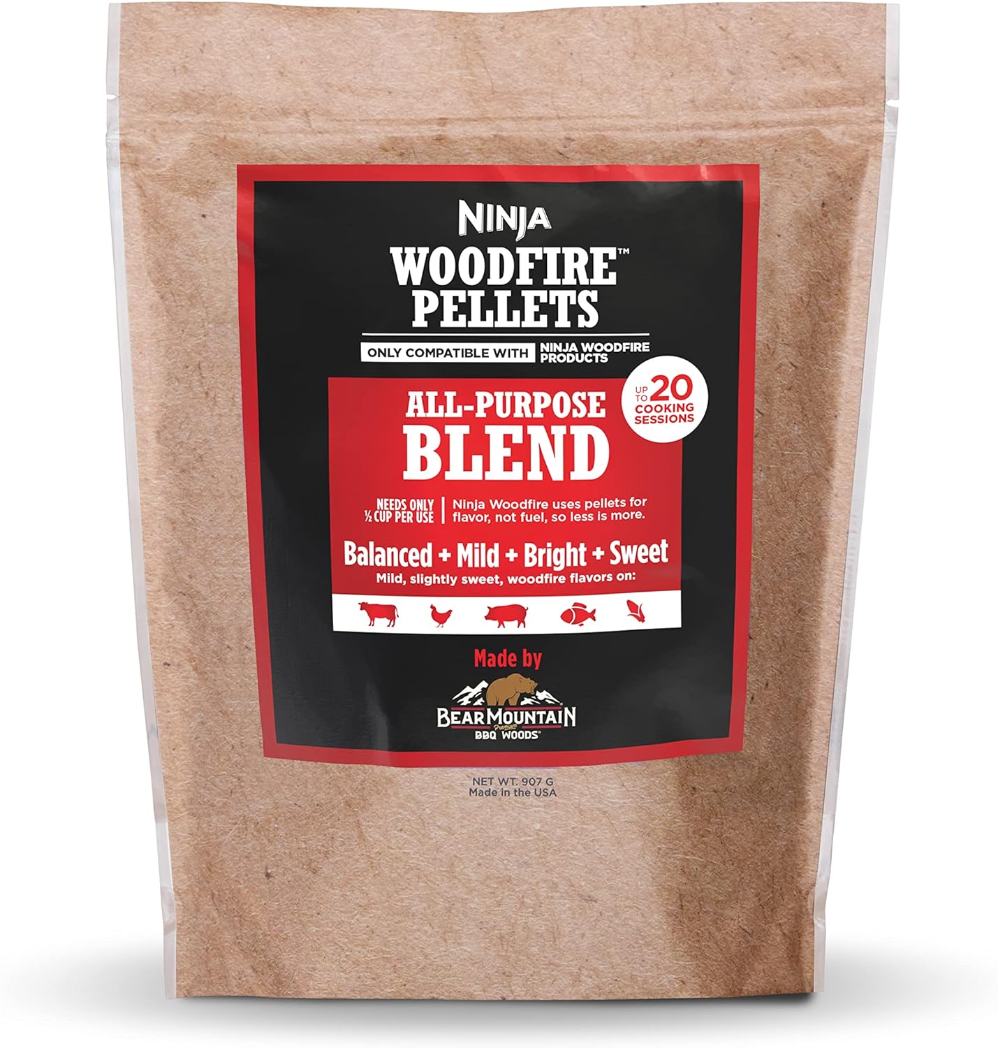 Ninja XSKOP2RL Woodfire Pellets, All Purpose Blend 2-lb Bag, up to 20 Cooking Sessions, 100% Real Wood Pellets, Only Compatible with Ninja Woodfire Grills (OG700 Series), All Purpose Blend