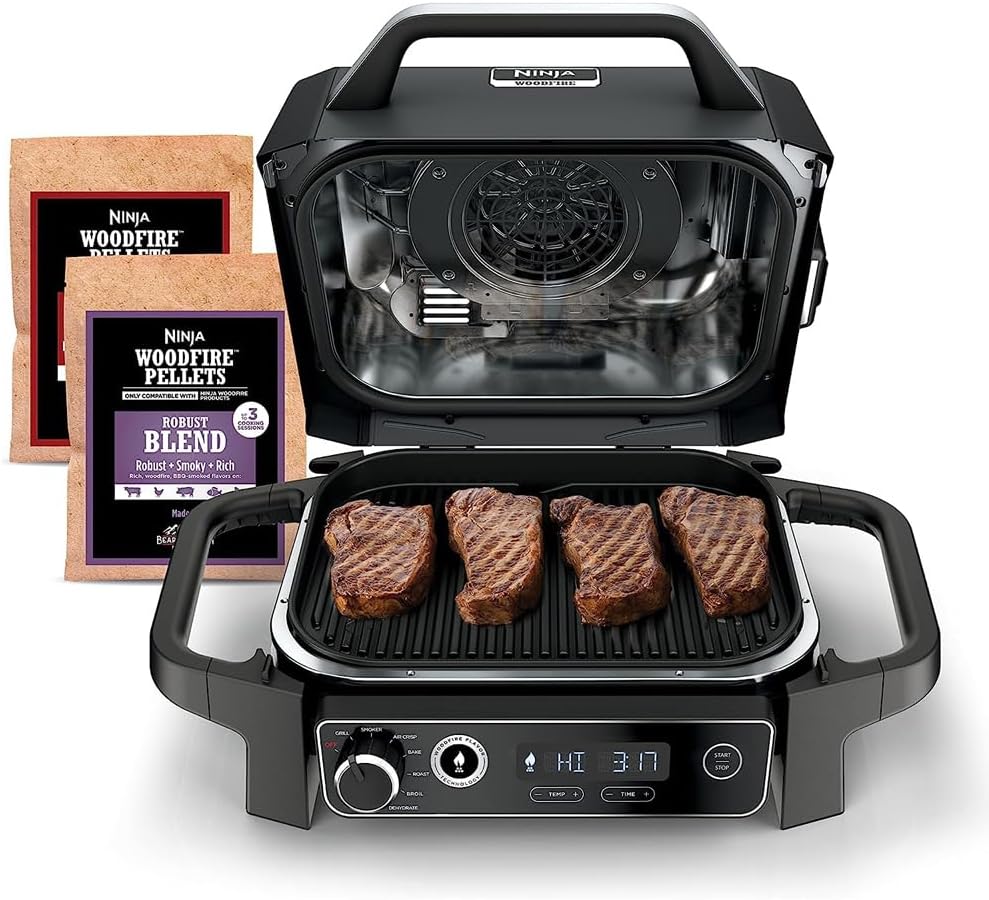 Ninja Woodfire 7-in-1 Grill, Smoker & Air Fryer - Portable Electric with Pellets