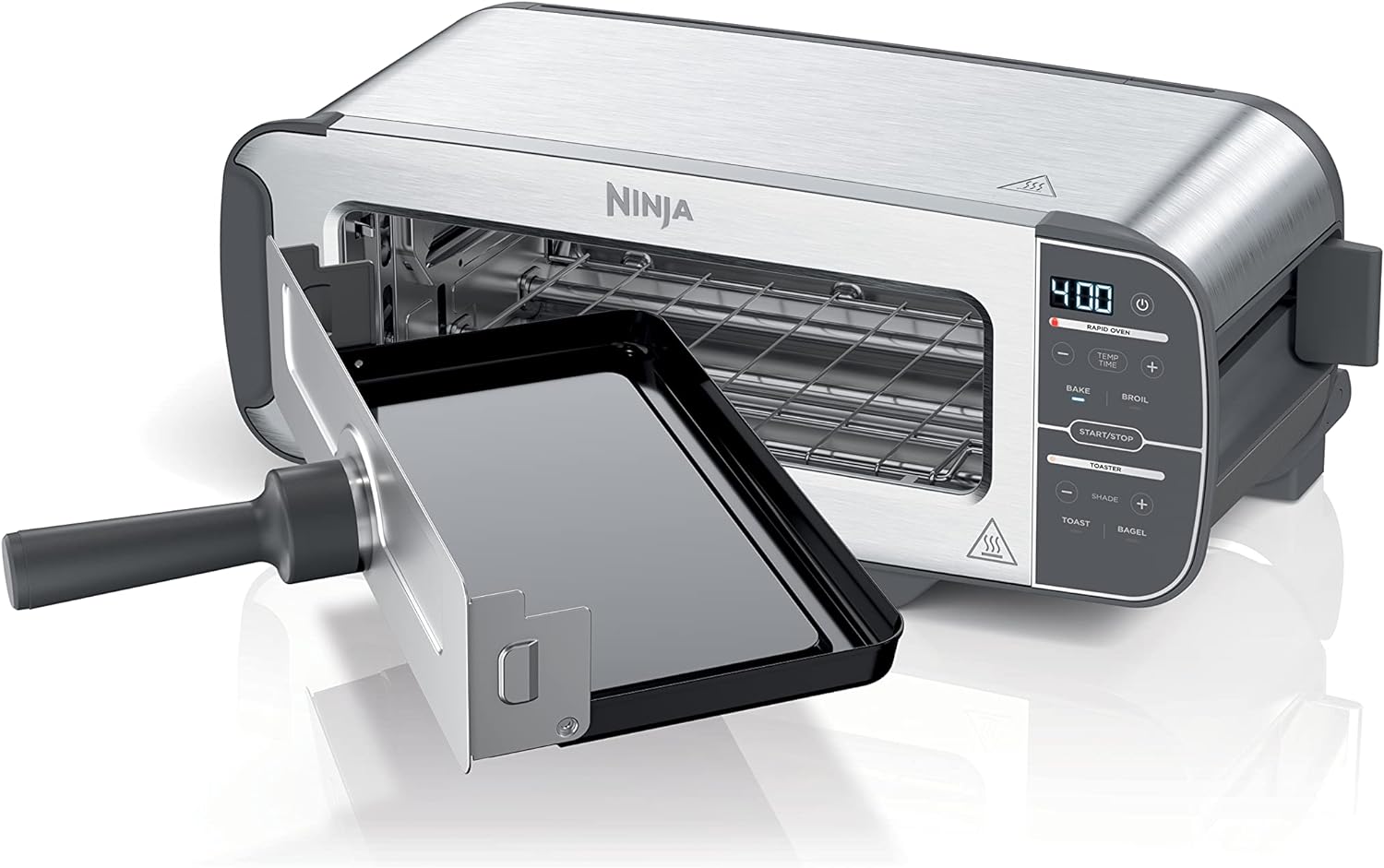 Ninja ST100 Foodi 2-in-1 Flip Toaster, 2-Slice Capacity, Compact Toaster Oven, Snack Maker,1500 Watts, Stainless Steel