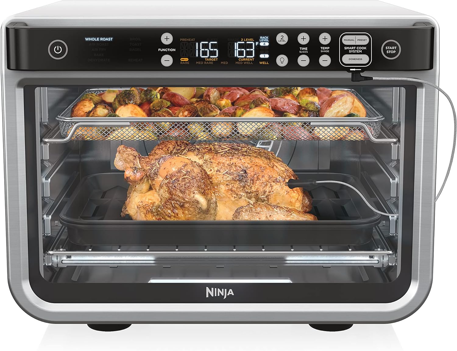 Ninja DT251 Foodi 10-in-1 Smart XL Air Fry Oven, Bake, Broil, Toast, Roast, Digital Toaster, Thermometer, True Surround Convection up to 450F, includes 6 trays & Recipe Guide, Silver