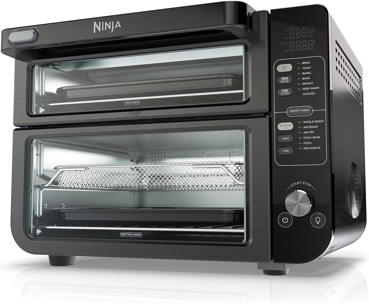 Ninja DCT402BK 13-in-1 Double Oven with FlexDoor, FlavorSeal & Smart Finish, Rapid Top Oven, Convection and Air Fry Bottom Bake, Roast, Toast, Fry, Pizza More, Black