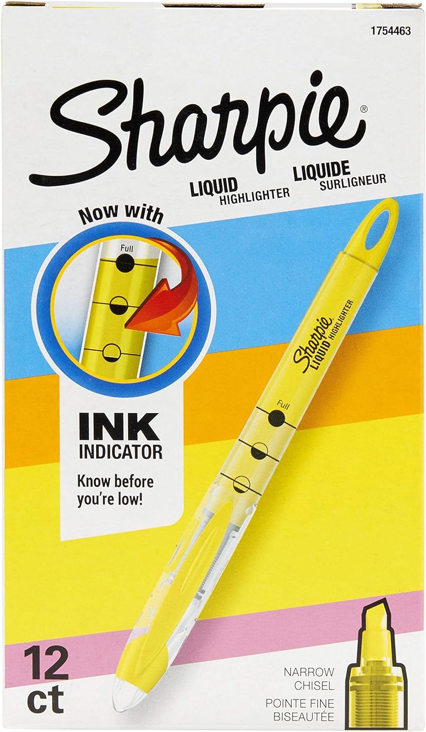 SHARPIE Liquid Highlighters, Chisel Tip, Fluorescent Yellow, 12 Count