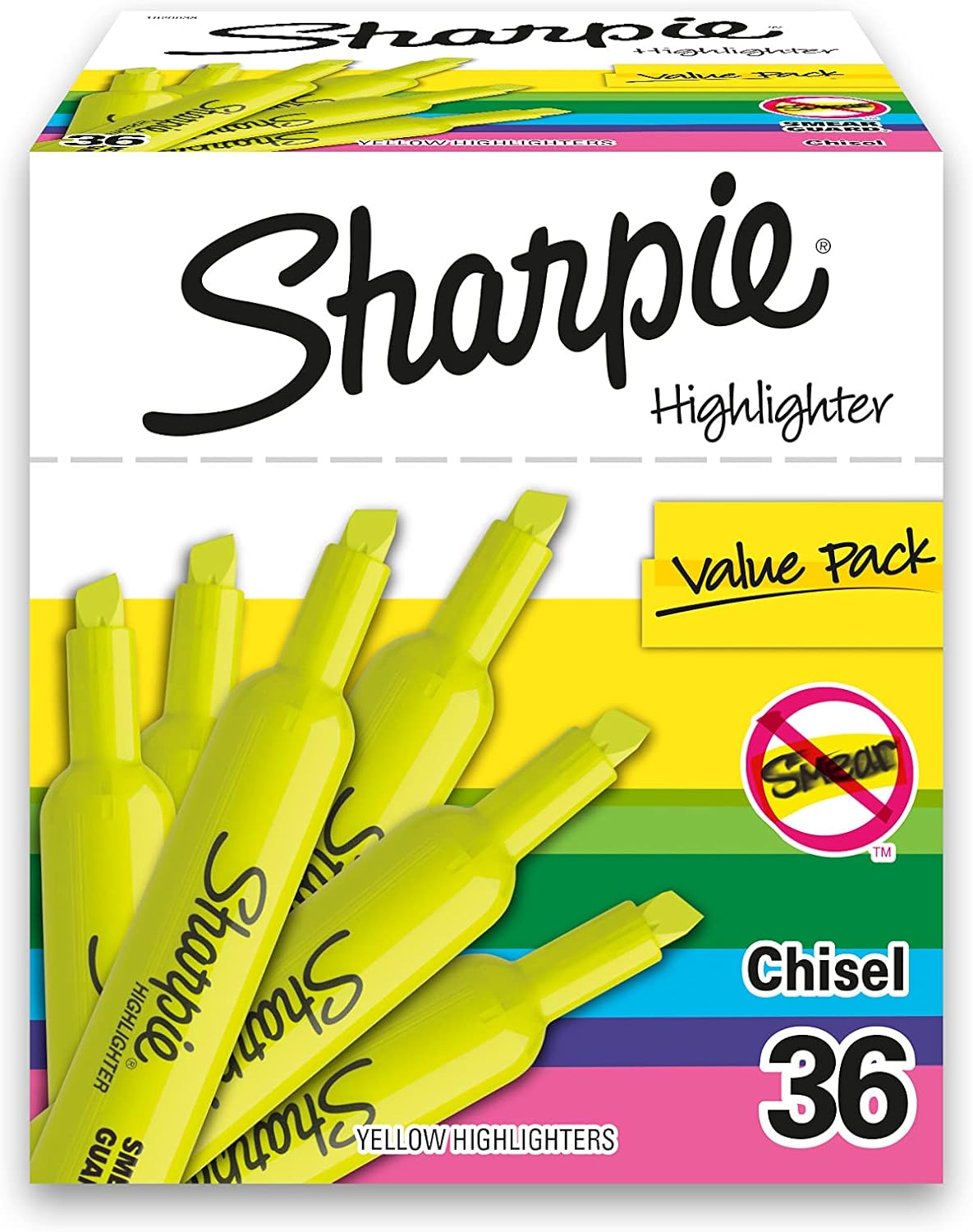 SHARPIE Tank Style Highlighters, Chisel Tip, Fluorescent Yellow, 36 Count