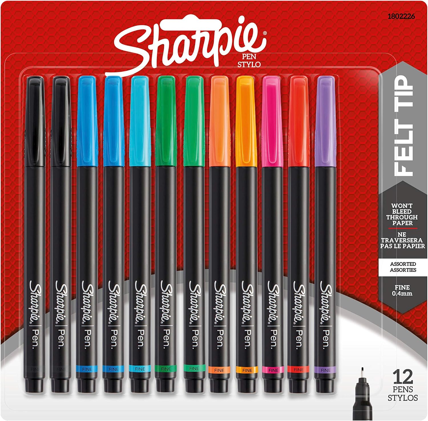 Sharpie Pens, Fine Point (0.4mm), Assorted Colors, 12 Count