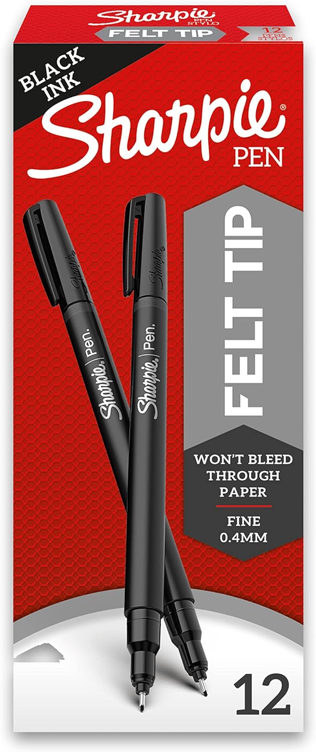 SHARPIE Felt Tip Pens, Fine Point (0.4mm), Black, 12 Count