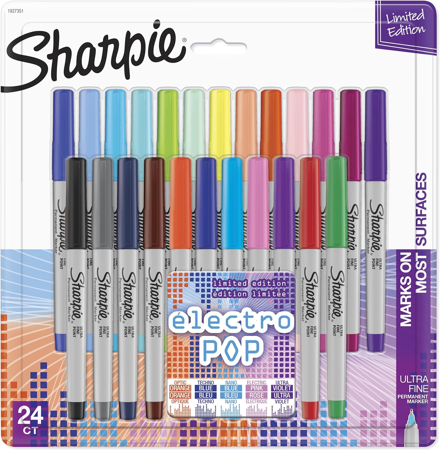 Sharpie Electro Pop Permanent Markers | Ultra Fine Point Markers, Assorted Colors, 24 Count