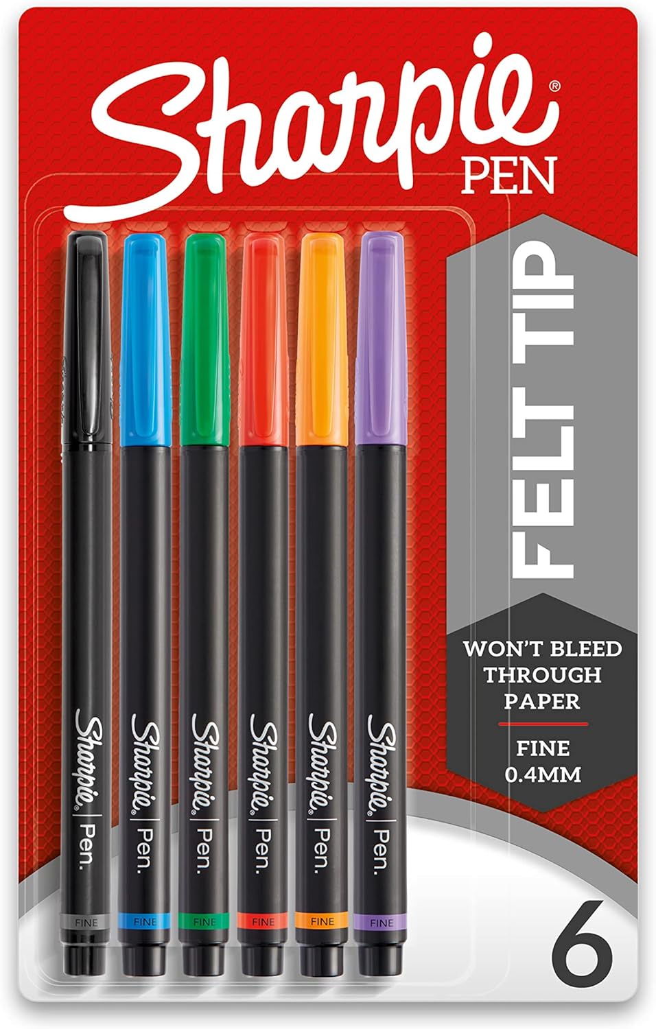 SHARPIE 1976527 Pen, Fine Point, Assorted Colors, 6-Count