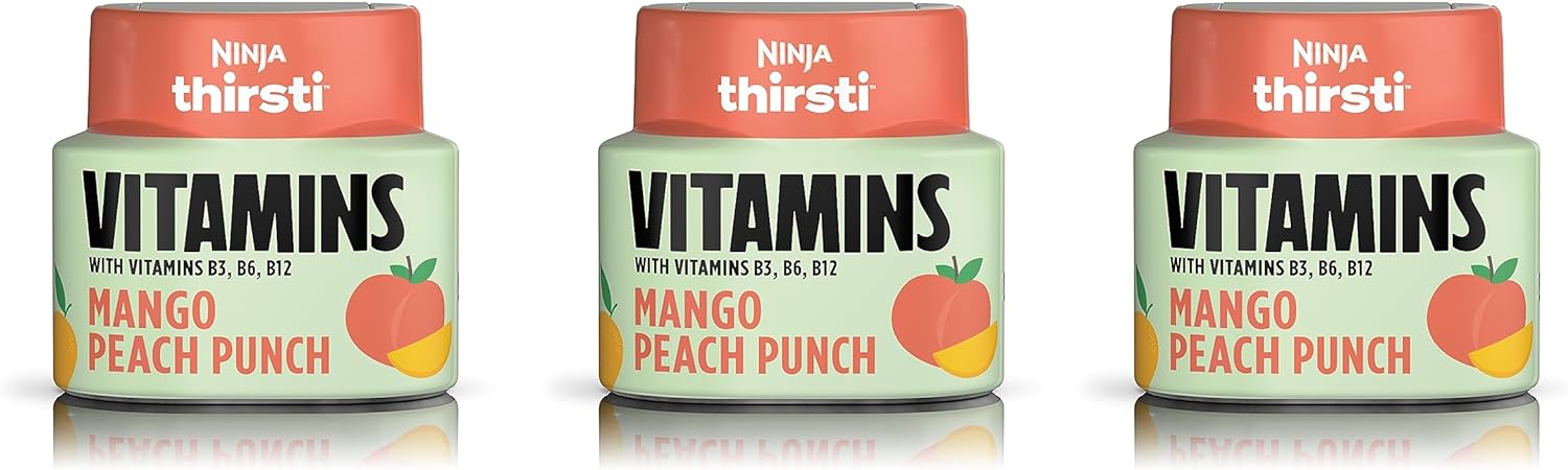 Ninja Thirsti Flavored Water Drops, VITAMINS With Vitamins B3, B6, B12, Mango Peach Punch, 3 Pack, Zero Calories, Zero Sugar, 2.23 Fl Oz, Makes 17, 12oz Drinks, WCFOPMGAM