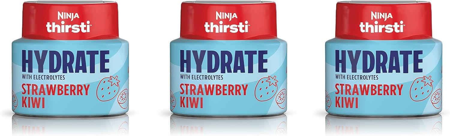 Ninja Thirsti Flavored Water Drops, Hydrate With Electrolytes, Strawberry Kiwi, 3 Pack, Zero Calories, Zero Sugar, 2.23 Fl Oz, Makes 17, 12oz Drinks, WCFSTKWAM