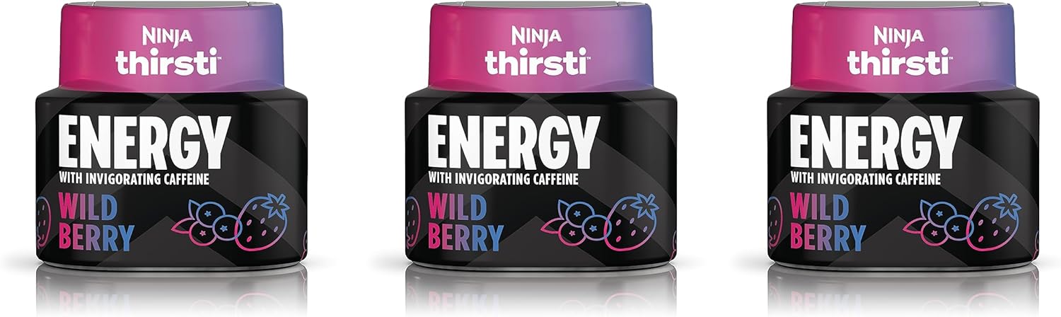 Ninja Thirsti Flavored Water Drops, ENERGY With Invigorating Caffeine, Wild Berry, Zero Calories, Zero Sugar, 2.23 Fl Oz, Makes 17, 12oz Drinks, 3 Pack, WCFWDBRAM