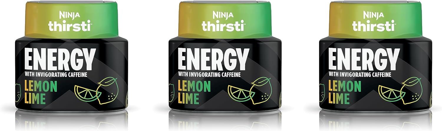 Ninja Thirsti Flavored Water Drops , ENERGY With Invigorating Caffeine, Lemon Lime, 3 Pack, Zero Calories, Zero Sugar, 2.23 Fl Oz Makes 17, 12oz Drinks, WCFLELIAM