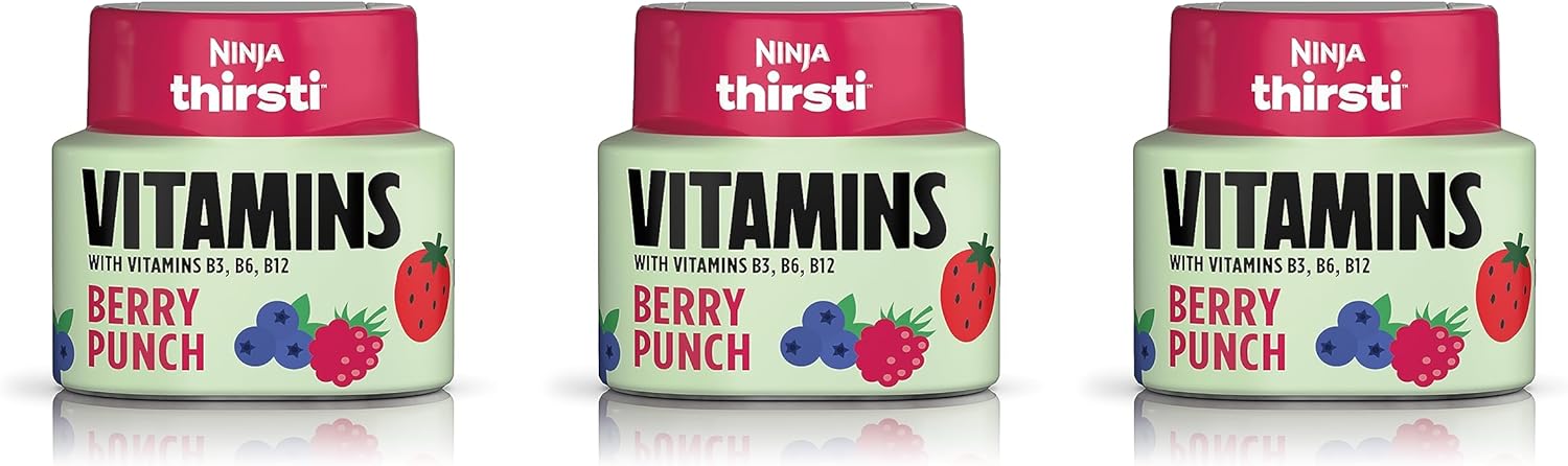 Ninja Thirsti Flavored Water Drops, VITAMINS With Vitamins B3, B6, B12, Berry Punch, 3 Pack, Zero Calories, Zero Sugar, 2.23 Fl Oz, Makes 17, 12oz Drinks, WCFBRPNAM