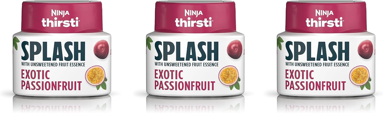 Ninja Thirsti Flavored Water Drops, SPLASH With Unsweetened Fruit Essence, Exotic Passionfruit, 3 Pack, Zero Calories, Zero Sugar, Zero Sweeteners, 2.23 Fl Oz, Makes 20, 12oz Drinks, WCFPSFTAM