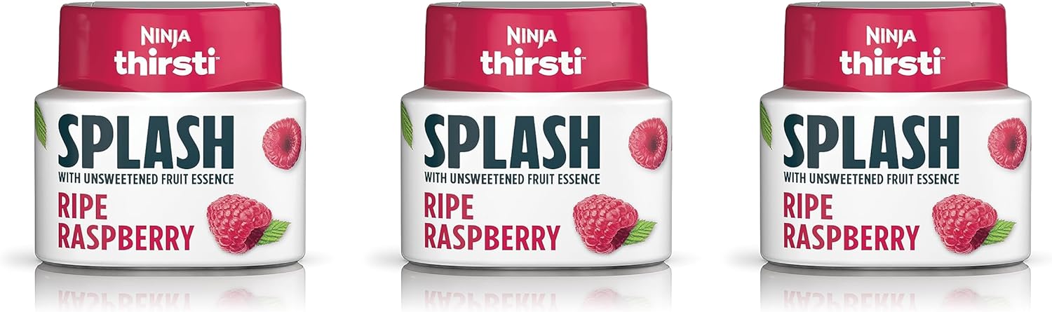 Ninja Thirsti Flavored Water Drops , SPLASH With Unsweetened Fruit Essence, Ripe Raspberry , 3 Pack, Zero Calories ,Zero Sugar, Zero Sweeteners, 2.23 Fl Oz, Makes 20, 12oz Drinks, WCFRASPAM