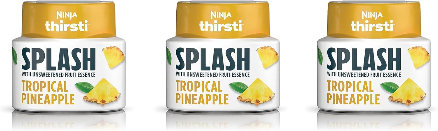 Ninja Thirsti Flavored Water Drops, SPLASH With Unsweetened Fruit Essence, Tropical Pineapple, 3 Pack, Zero Calories, Zero Sugar, Zero Sweeteners, 2.23 Fl Oz, Makes 20, 12oz Drinks, WCFPINEAM