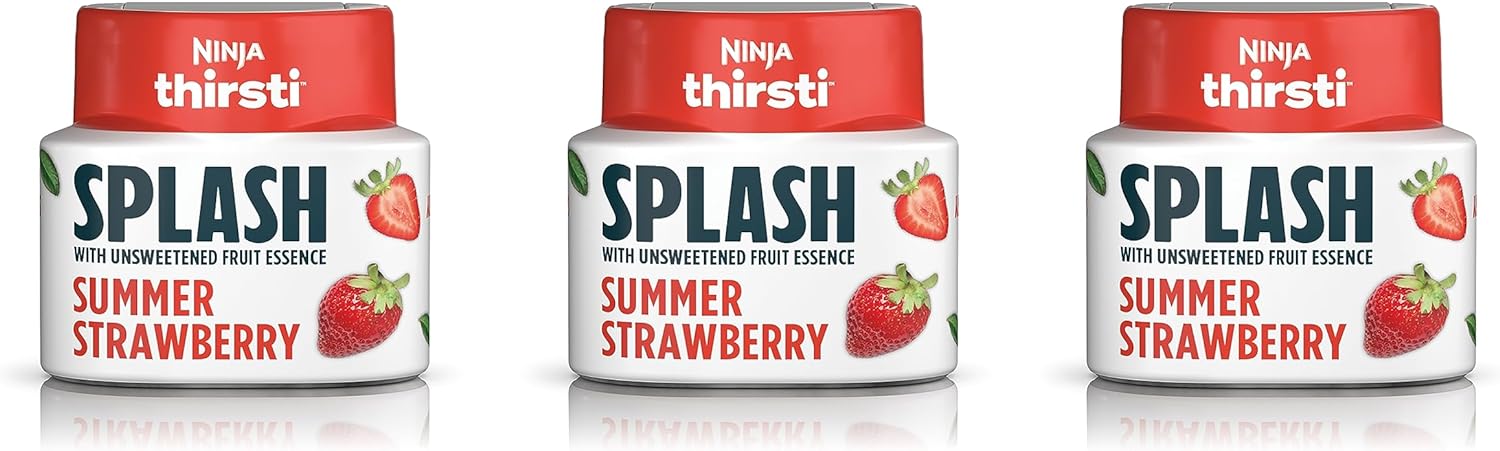 Ninja Thirsti Flavored Water Drops, SPLASH With Unsweetened Fruit Essence, Summer Strawberry, 3 Pack, Zero Calories, Zero Sugar, Zero Sweeteners, 2.23 Fl Oz, Makes 20, 12oz Drinks, WCFSTRBAM