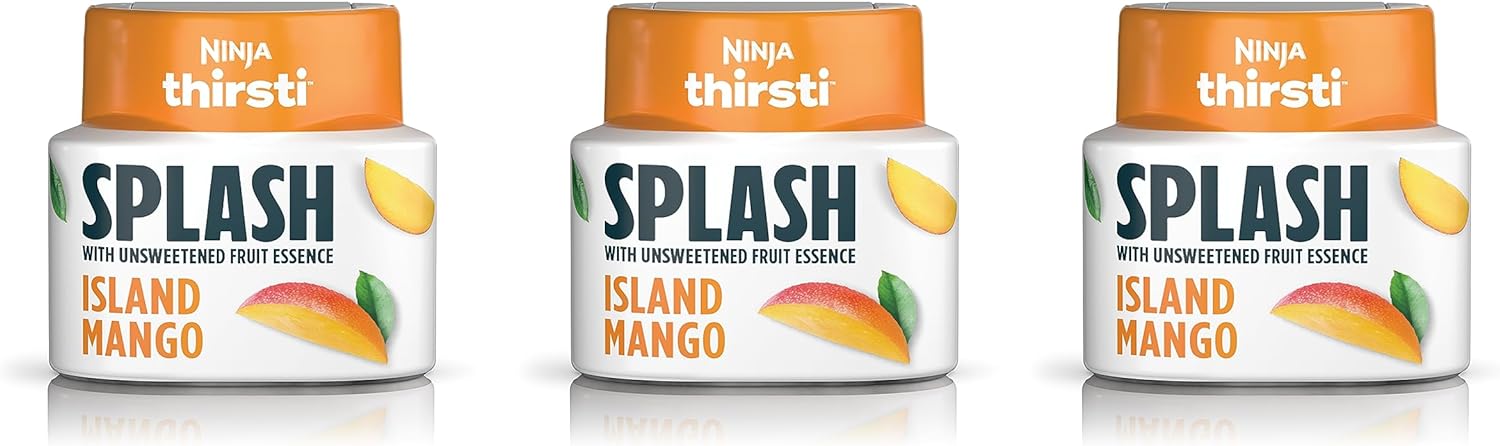 Ninja Thirsti Flavored Water Drops, SPLASH With Unsweetened Fruit Essence, Island Mango, 3 Pack, Zero Calories, Zero Sugar, Zero Sweeteners, 2.23 Fl Oz, Makes 20, 12oz Drinks, WCFMANGAM