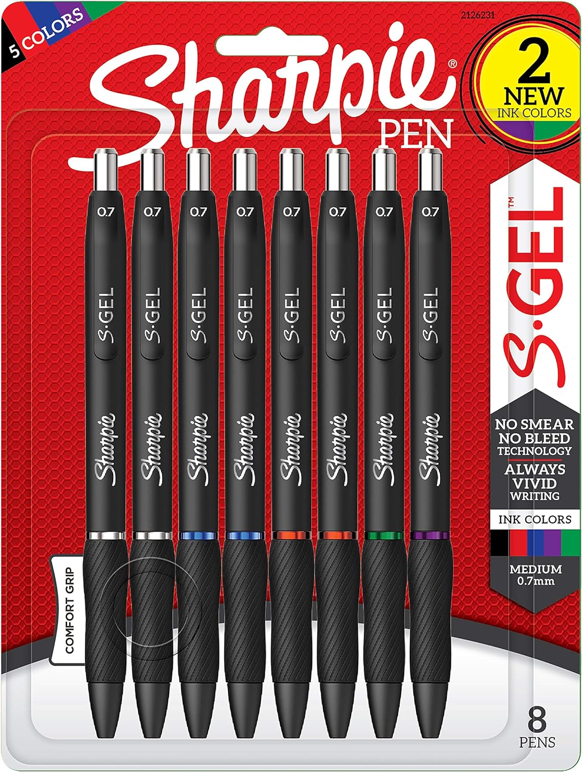 Sharpie S-Gel, Gel Pens, Medium Point (0.7mm), Assorted Colors, 8 Count