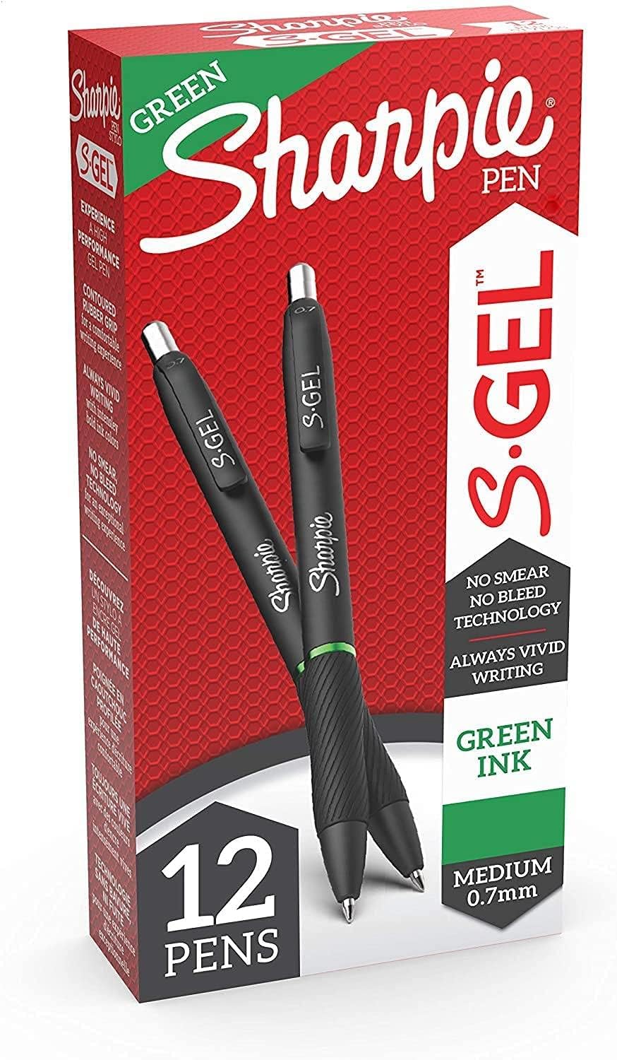 SHARPIE S-Gel, Gel Pens, Medium Point (0.7mm), Green Gel Ink Pens, 12 Count