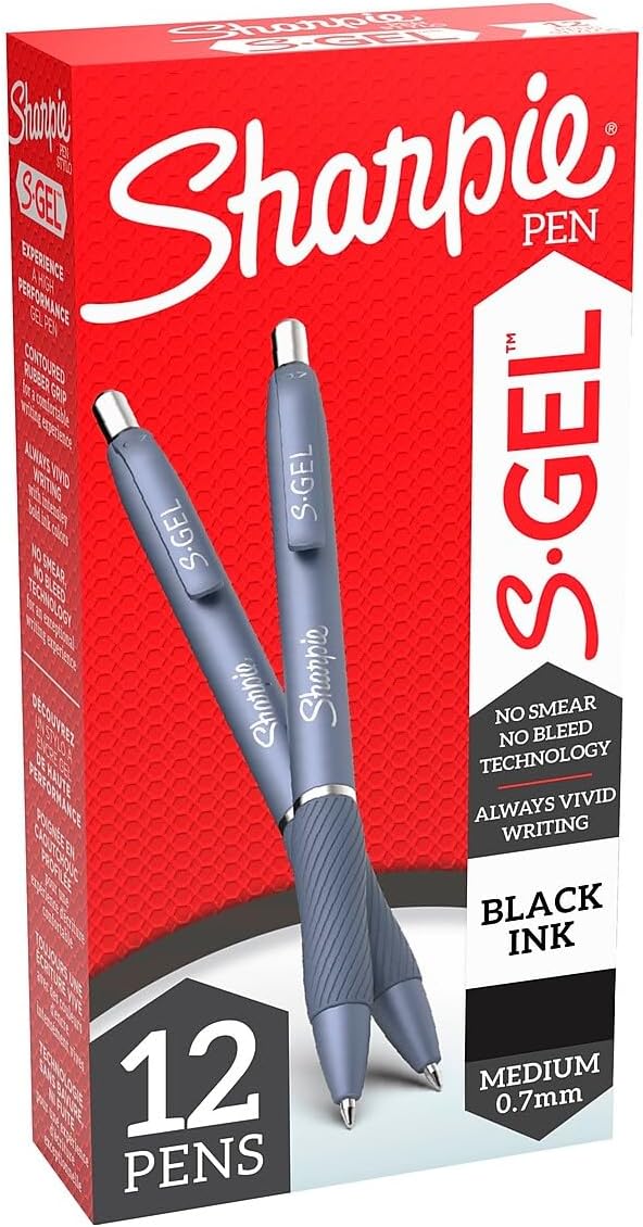 SHARPIE S-Gel, Gel Pens, Medium Point (0.7mm), Frost Blue Body, Black Gel Ink Pens, 12 Count