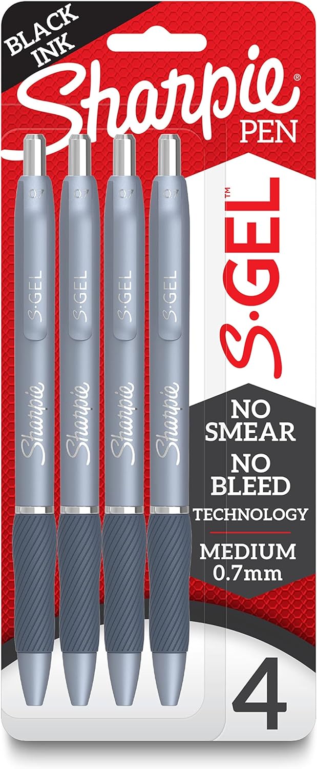 SHARPIE S-Gel, Gel Pens, Medium Point (0.7mm), Frost Blue Body, Black Gel Ink Pens, 4 Count