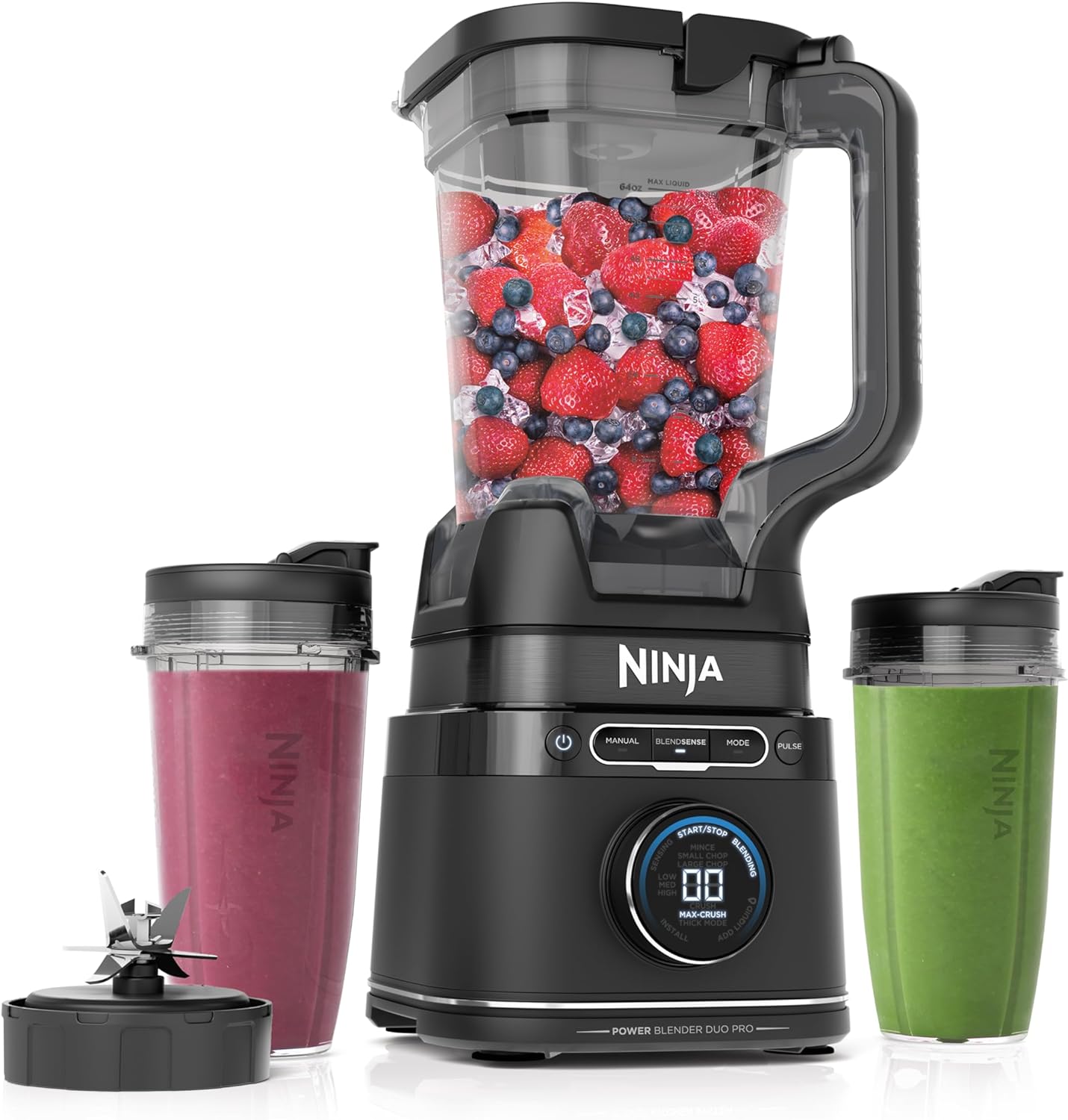 Ninja TB301 Detect Duo Power Blender Pro   Single Serve, BlendSense Technology, Blender For Smoothies, Shakes & More, 1800 Peak Watts, 72 oz. Pitcher, (2) 24 oz. To-Go Cups, Black