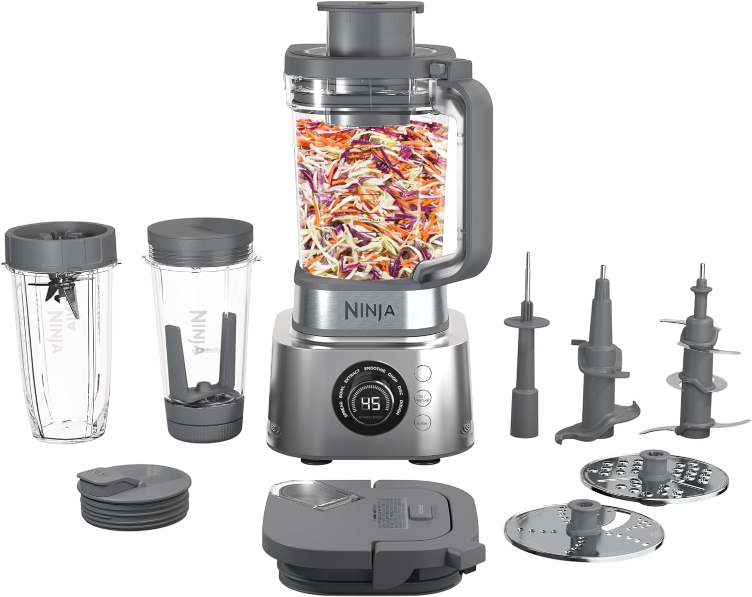 Ninja SS401 Foodi Power Blender Ultimate System with 72 oz Blending & Food Processing Pitcher, XL Smoothie Bowl Maker and Nutrient Extractor* & 7 Functions, Silver