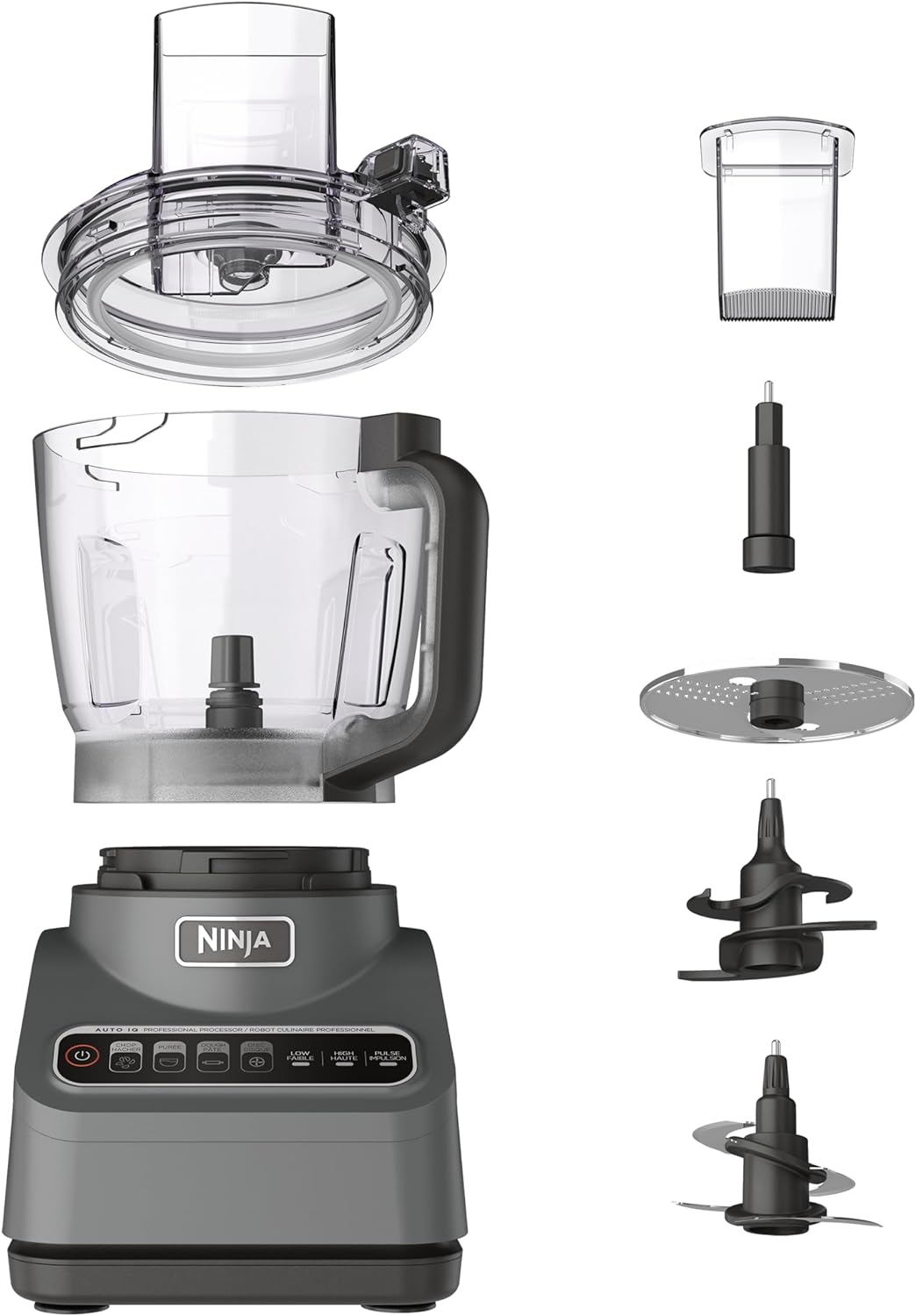 Ninja BN601 Professional Plus Food Processor, 1000 Peak Watts, 4 Functions for Chopping, Slicing, Purees & Dough with 9-Cup Processor Bowl, 3 Blades, Food Chute & Pusher, Silver