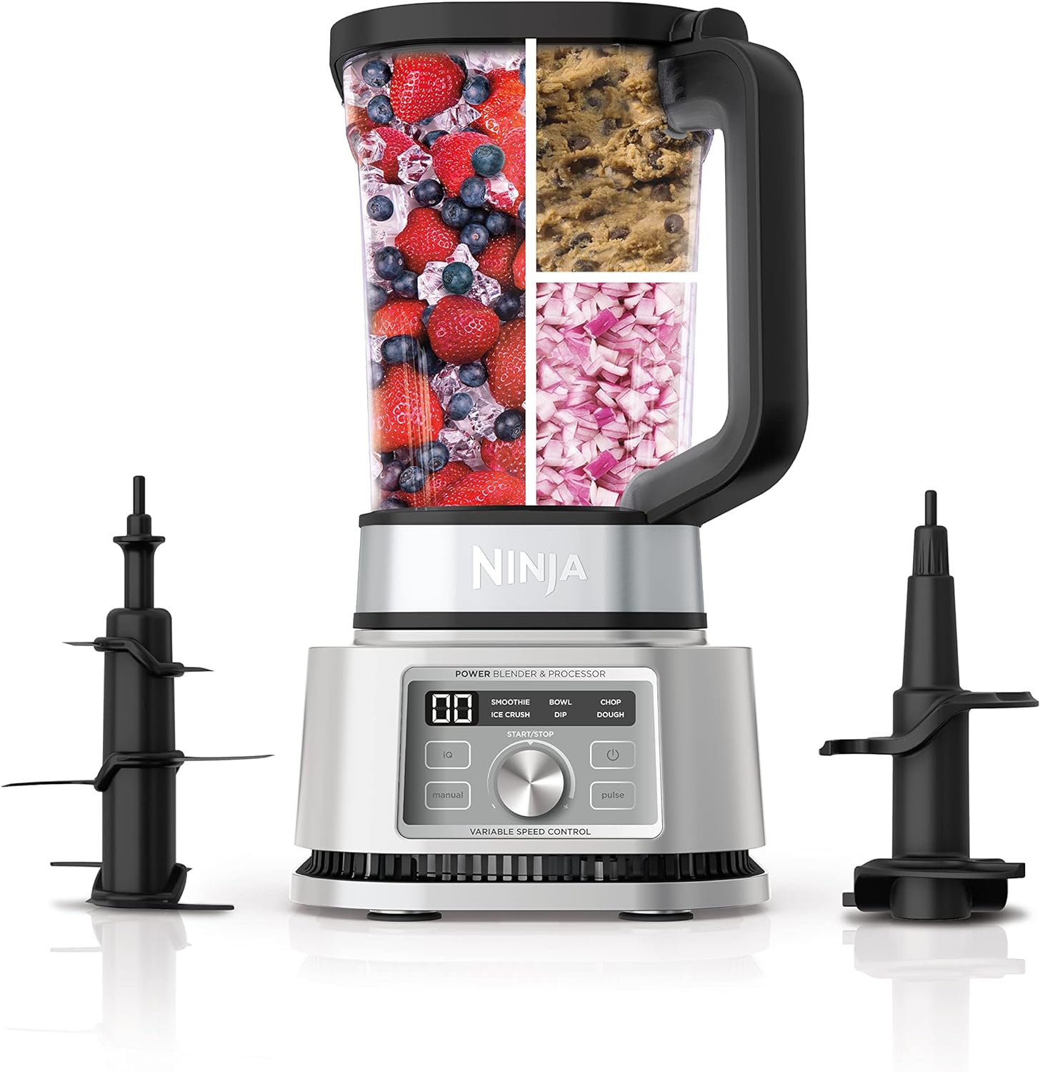 Ninja Foodi SS201 Power Blender & Processor. 3-in-1 Crushing Blender, Dough Mixer, and Food Processor 1400WP smartTORQUE 6 Auto-iQ Presets