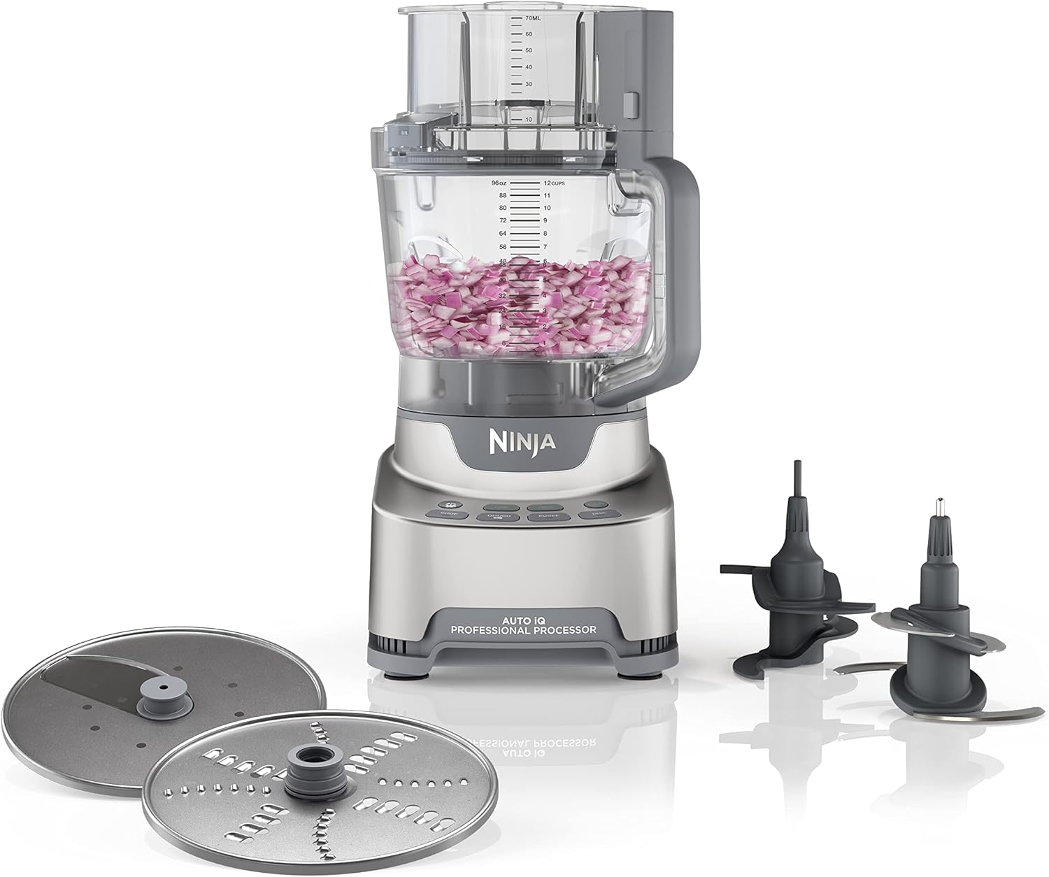 Ninja NF701 Professional XL Food Processor, 1200 Peak-Watts, 4-in-1, Chopping, Slicing/Shredding, Purees, Dough, 12-Cup Processor Bowl, 2 Blades & 2 Discs, Feed Chute/Pusher,Silver