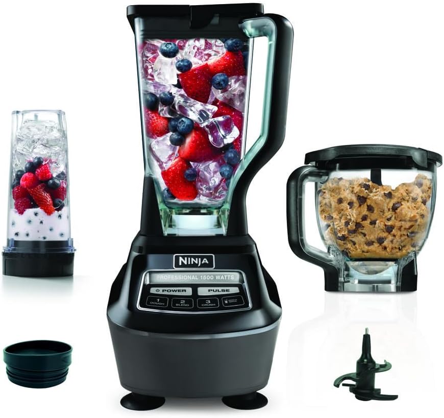 Ninja BL770AMZ Mega Kitchen System, 72 oz. Pitcher, 8-Cup Food Processor, 16 oz. Single Serve Cup, 1500-Watt, Black