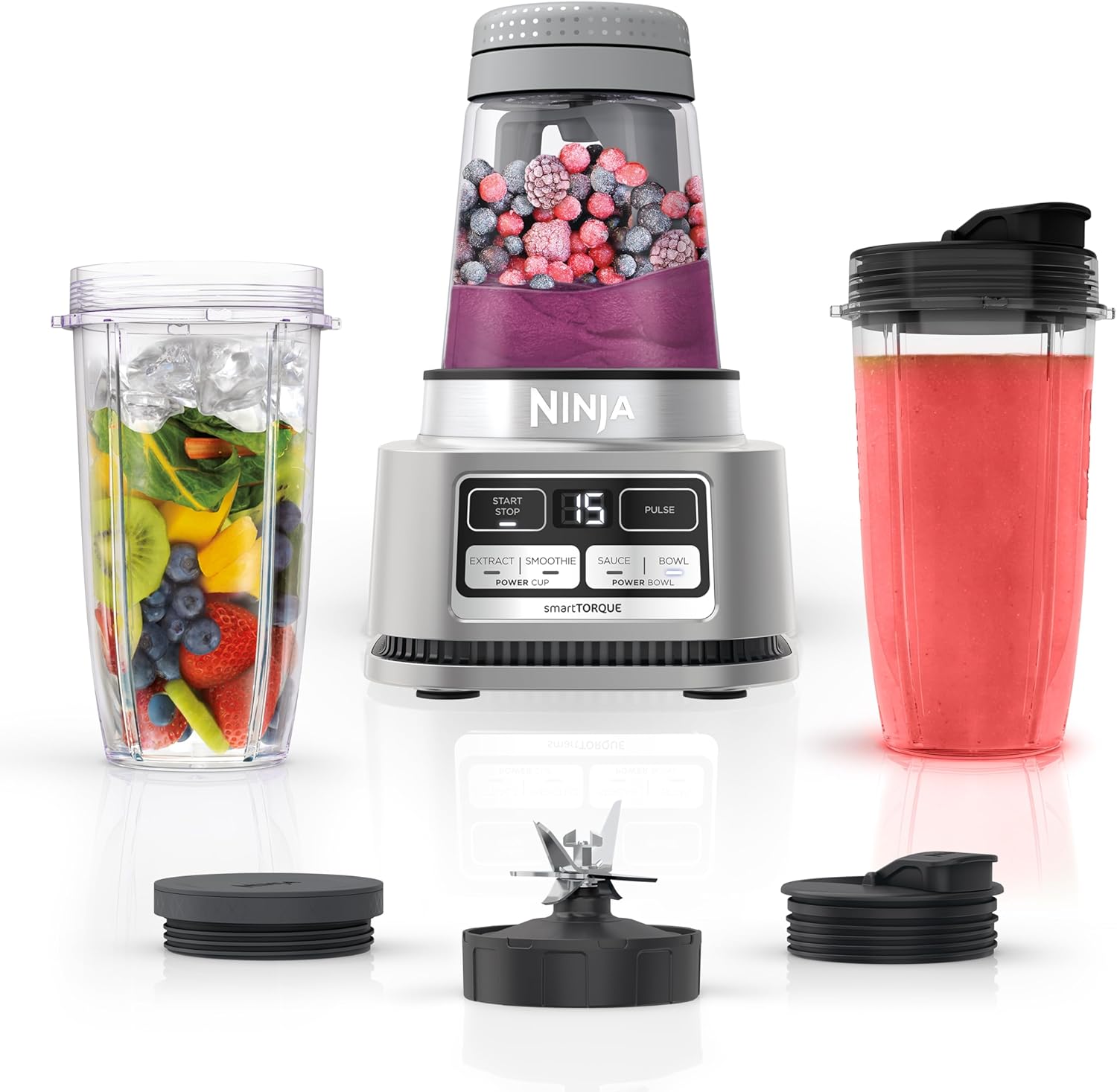 Ninja SS101 Foodi Smoothie Maker & Nutrient Extractor* 1200 WP, 6 Functions Smoothies, Extractions*, Spreads, smartTORQUE, 14-oz. , (2) To-Go Cups & Lids, Silver