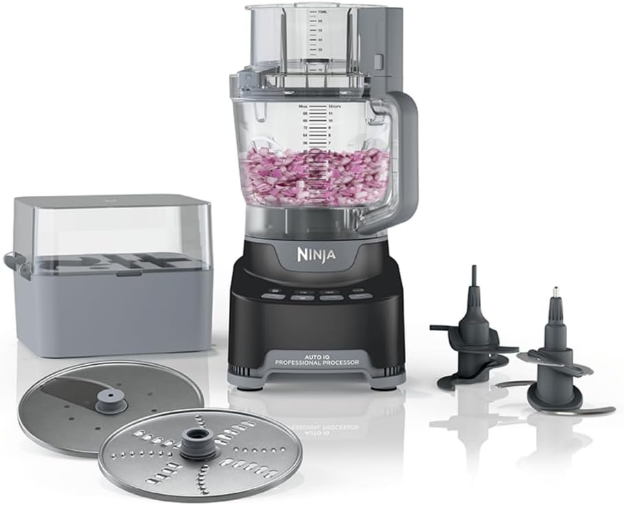 Ninja NF705BRN Professional XL Food Processor, Storage Box, 1200 Peak-Watts, 4-in-1, Chopping, Slicing/Shredding, Purees, Dough, 12-Cup Processor Bowl, 2 Blades & 2 Discs, Feed Chute/Pusher, Black